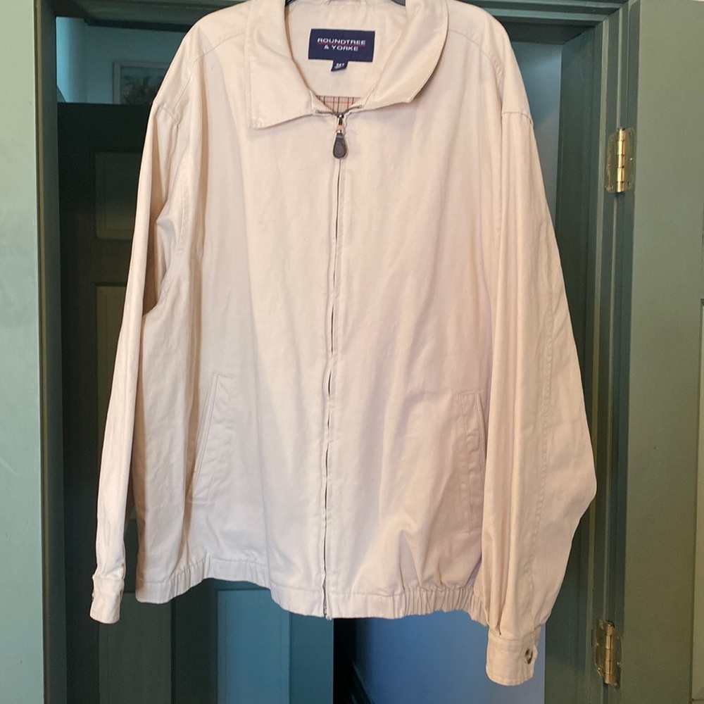 100% Cotton ROUNDTREE & YORKE Khaki, Lined, Zip-Front Jacket Size 3XT